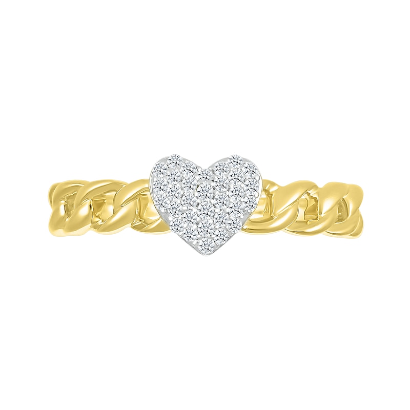 1/6 CT. T.W. Diamond Heart Curb Chain Shank Ring in Sterling Silver with 10K Gold Plate