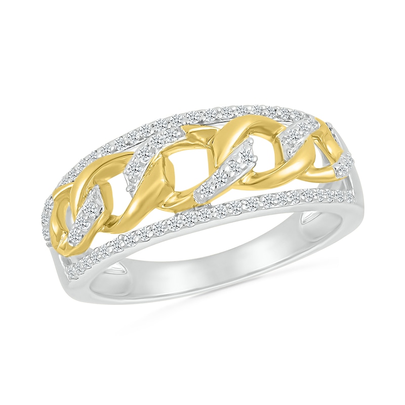 Main Image 1 of 1/4 CT. T.W. Diamond Edge Curb Chain Ring in Sterling Silver with 10K Gold Plate