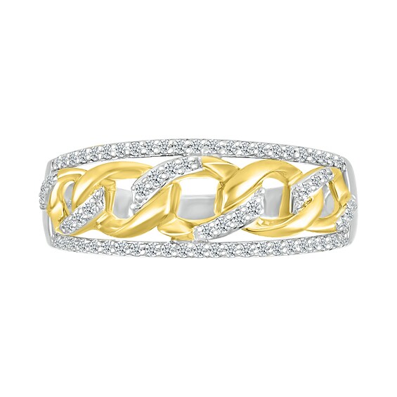 1/4 CT. T.w. Diamond Edge Curb Chain Ring in Sterling Silver with 10K Gold Plate