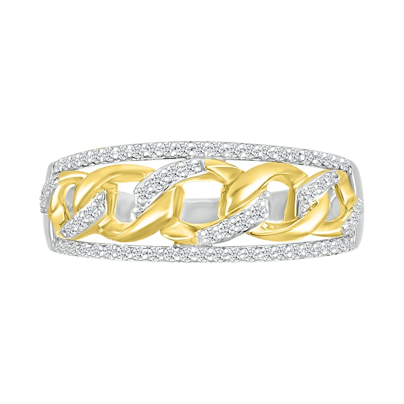 Main Image 2 of 1/4 CT. T.W. Diamond Edge Curb Chain Ring in Sterling Silver with 10K Gold Plate