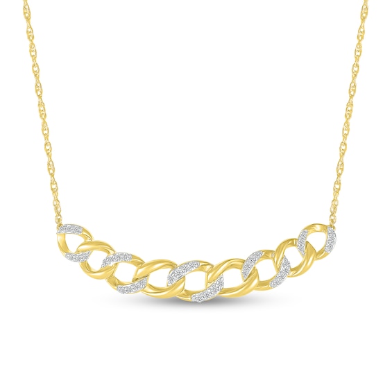 1/4 CT. T.w. Diamond Curb Chain Bar Necklace in Sterling Silver with 10K Gold Plate