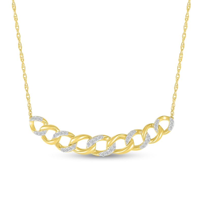 Main Image 1 of 1/4 CT. T.W. Diamond Curb Chain Bar Necklace in Sterling Silver with 10K Gold Plate