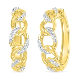 1/6 CT. T.W. Diamond Curb Chain Hoop Earrings in Sterling Silver with 10K Gold Plate