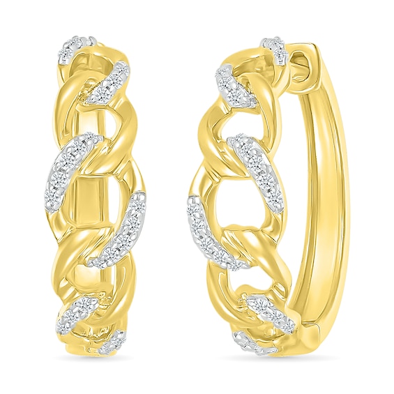 1/6 CT. T.w. Diamond Curb Chain Hoop Earrings in Sterling Silver with 10K Gold Plate