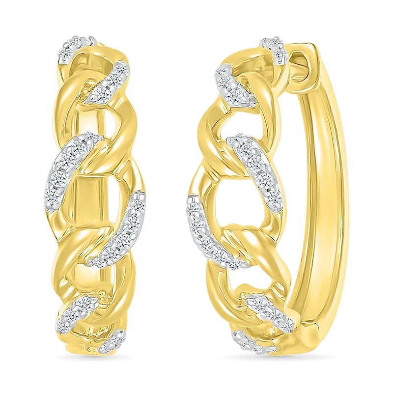 Main Image 1 of 1/6 CT. T.W. Diamond Curb Chain Hoop Earrings in Sterling Silver with 10K Gold Plate