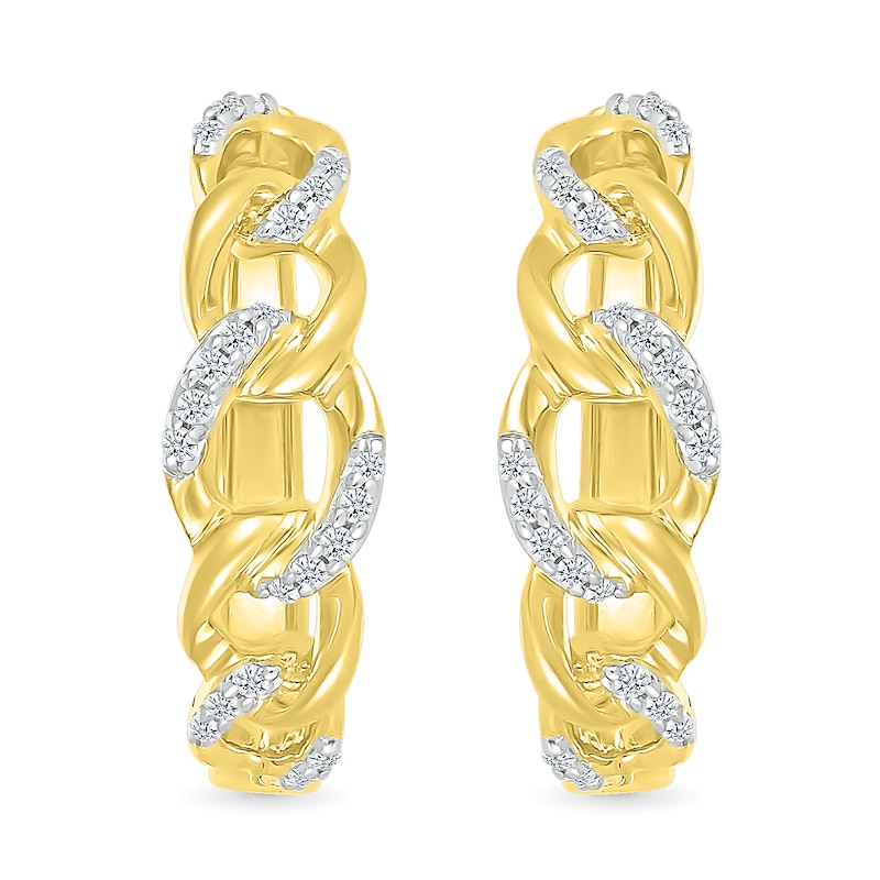 Main Image 2 of 1/6 CT. T.W. Diamond Curb Chain Hoop Earrings in Sterling Silver with 10K Gold Plate