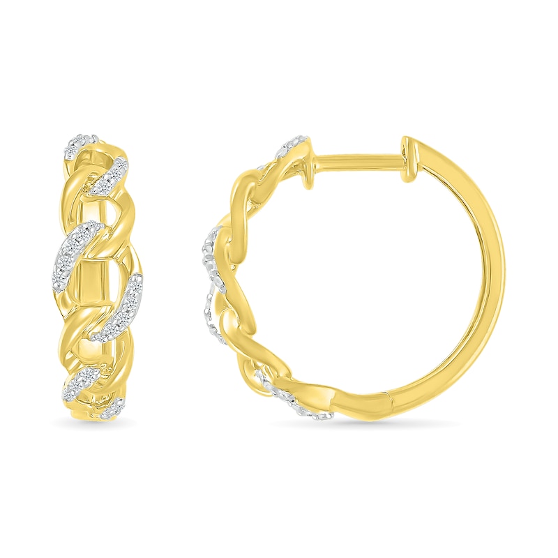 Main Image 3 of 1/6 CT. T.W. Diamond Curb Chain Hoop Earrings in Sterling Silver with 10K Gold Plate