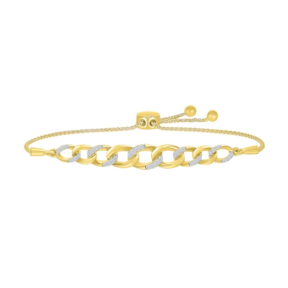 1/4 CT. T.w. Diamond Graduating Curb Chain Bar Bolo Bracelet in Sterling Silver with 10K Gold Plate - 9.5"