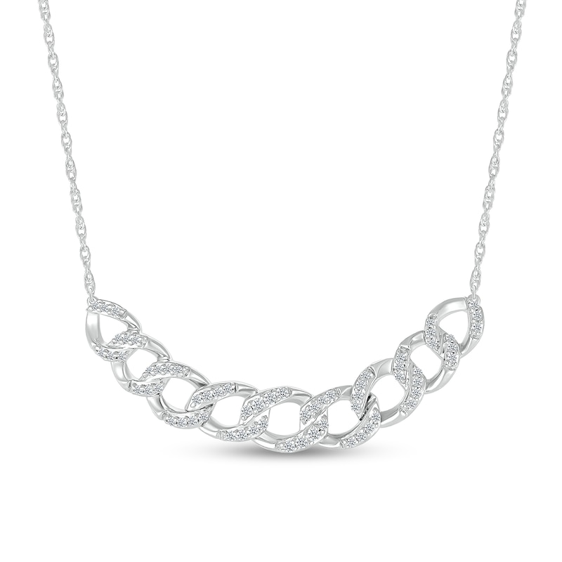 Main Image 1 of 1/3 CT. T.W. Diamond Curb Chain Bar Necklace in Sterling Silver