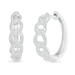 1/3 CT. T.W. Diamond Curb Chain Hoop Earrings in Sterling Silver