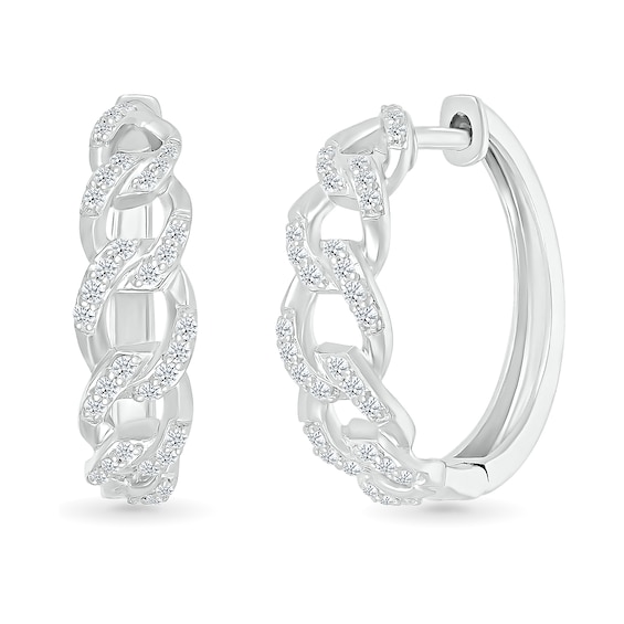 1/3 CT. T.w. Diamond Curb Chain Hoop Earrings in Sterling Silver