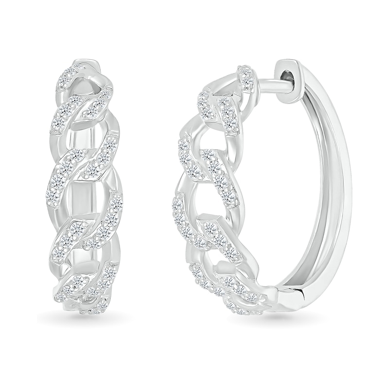 Main Image 1 of 1/3 CT. T.W. Diamond Curb Chain Hoop Earrings in Sterling Silver