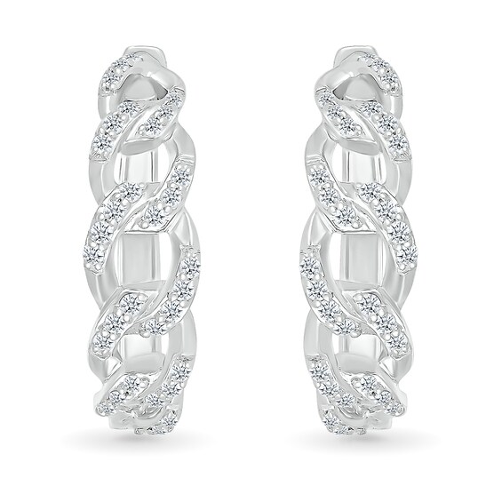 1/3 CT. T.w. Diamond Curb Chain Hoop Earrings in Sterling Silver