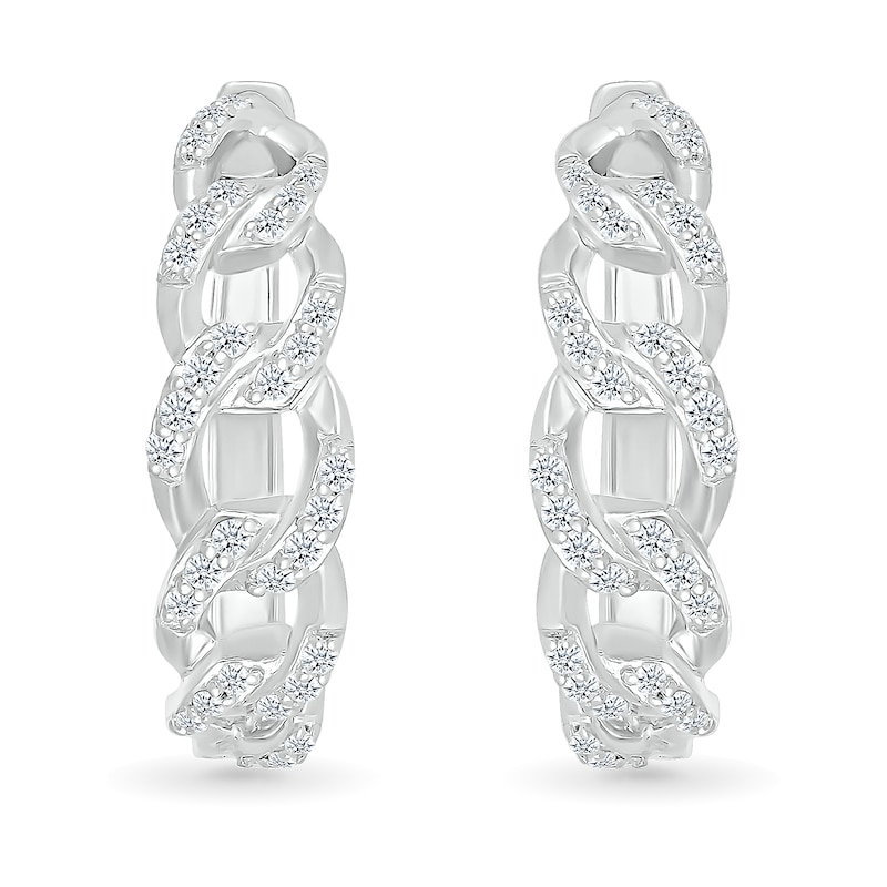Main Image 2 of 1/3 CT. T.W. Diamond Curb Chain Hoop Earrings in Sterling Silver