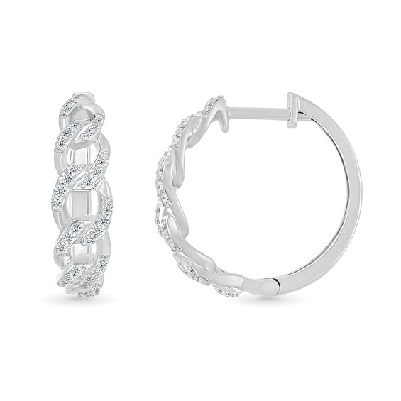 1/3 CT. T.w. Diamond Curb Chain Hoop Earrings in Sterling Silver