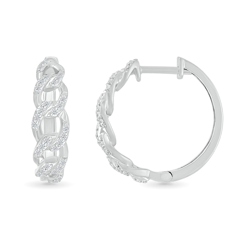 Main Image 3 of 1/3 CT. T.W. Diamond Curb Chain Hoop Earrings in Sterling Silver