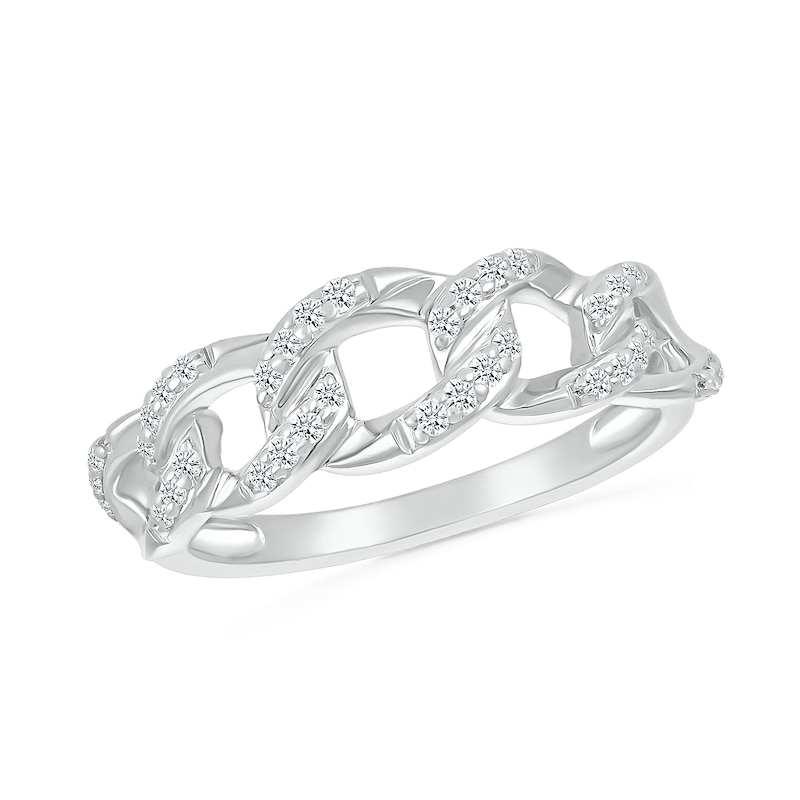 Main Image 1 of 1/5 CT. T.W. Diamond Curb Chain Ring in Sterling Silver