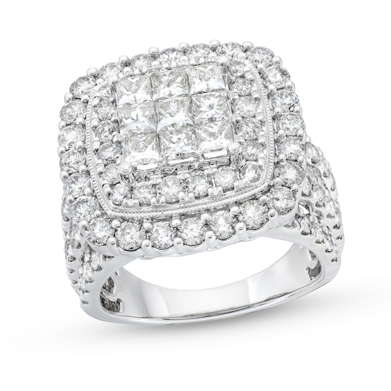 4 CT. T.w. Princess-Cut Multi-Diamond Cushion Frame Vintage-Style Engagement Ring in 10K White Gold
