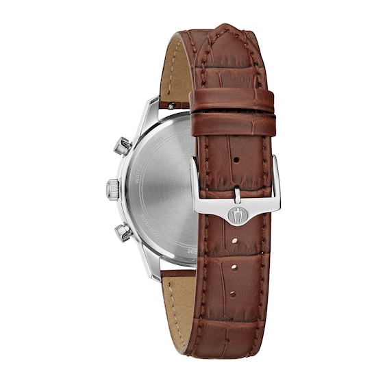 Men's Bulova Classic Sutton Brown Strap Chronograph Watch with Blue Dial (Model: 96B402)