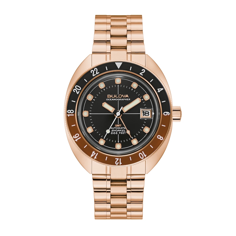 Main Image 1 of Men's Bulova Oceanographer Rose-Tone Brown Accent Automatic Watch with Black Dial (Model: 97B215)