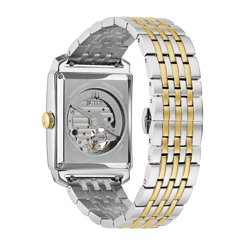 Main Image 3 of Men's Bulova Sutton Two-Tone Watch with Rectangular White Dial and Skeleton Heart (Model: 98A308)
