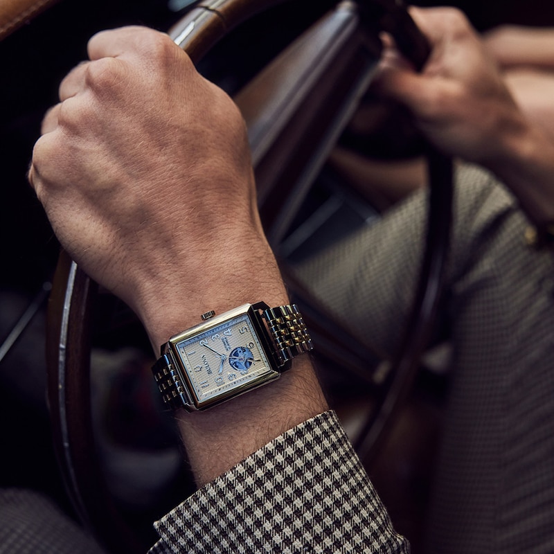 Main Image 4 of Men's Bulova Sutton Two-Tone Watch with Rectangular White Dial and Skeleton Heart (Model: 98A308)