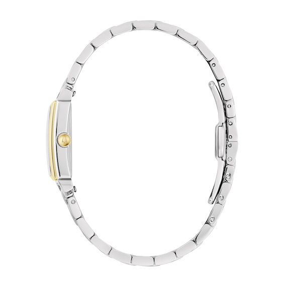 Ladies' Bulova Sutton Two-Tone Watch with Rectangular Mother-of-Pearl Dial (Model: 98L308)