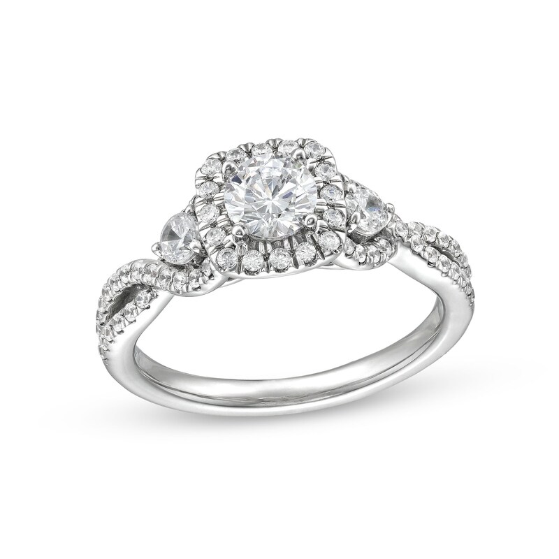 Main Image 1 of 1 CT. T.W. Diamond Cushion Frame Split Shank Past Present Future® Engagement Ring in 14K White Gold (I/I2)