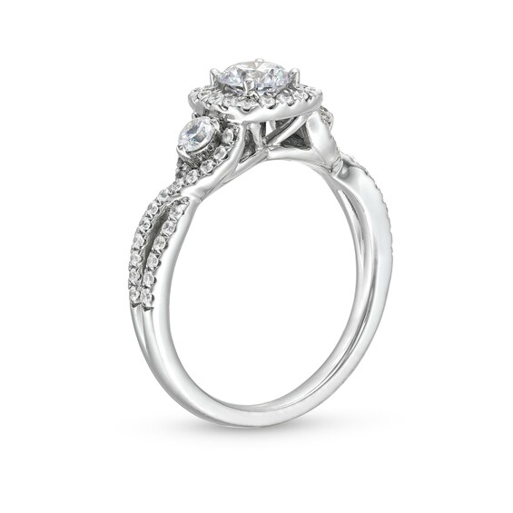 1 CT. T.w. Diamond Cushion Frame Split Shank Past Present FutureÂ® Engagement Ring in 14K White Gold (I/I2)