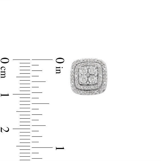 1/2 CT. T.w. Cushion Multi-Diamond Tilted Pendant and Stud Earrings Set in Sterling Silver