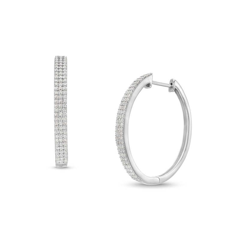 Main Image 1 of 1 CT. T.W. Diamond Triple Row Oval Hoop Earrings in Sterling Silver
