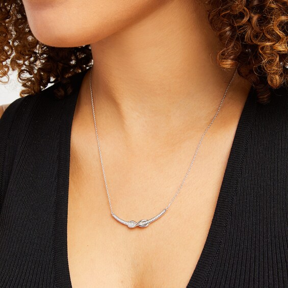 1/5 CT. T.w. Diamond Infinity Overlay Curved Bar Necklace in Sterling Silver