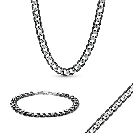 Men's 11.0mm Curb Chain Necklace in Stainless Steel with Black IP - 22