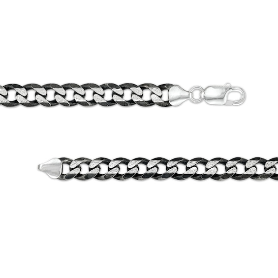 8.1mm Diamond-Cut Curb Chain Necklace and Bracelet Set in Solid Sterling Silver with Black Ruthenium