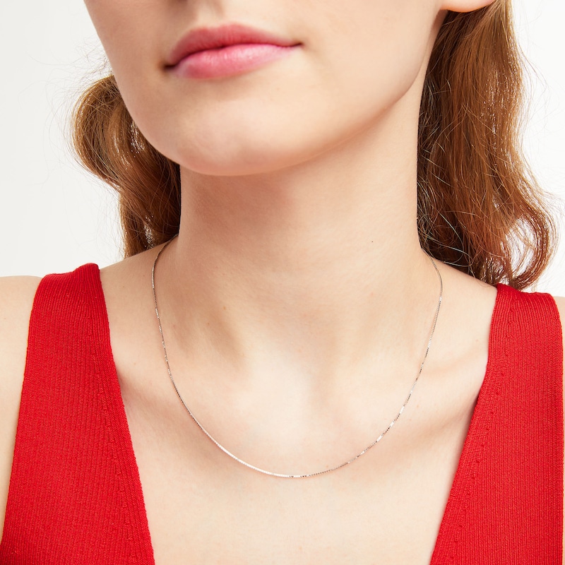 0.7mm Box Chain Necklace in Solid 14K White Gold - 18"