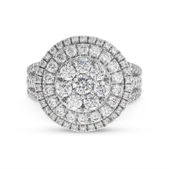 2 CT. T.w. Multi-Diamond Triple Row Split Shank Ring in 10K White Gold