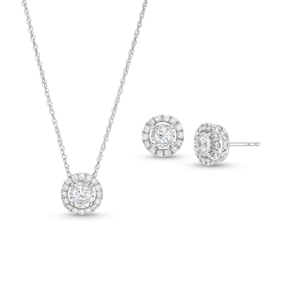 1 CT. T.w. Certified Lab-Grown Diamond Frame Pendant and Stud Earrings Set in 10K White Gold (I/I1)