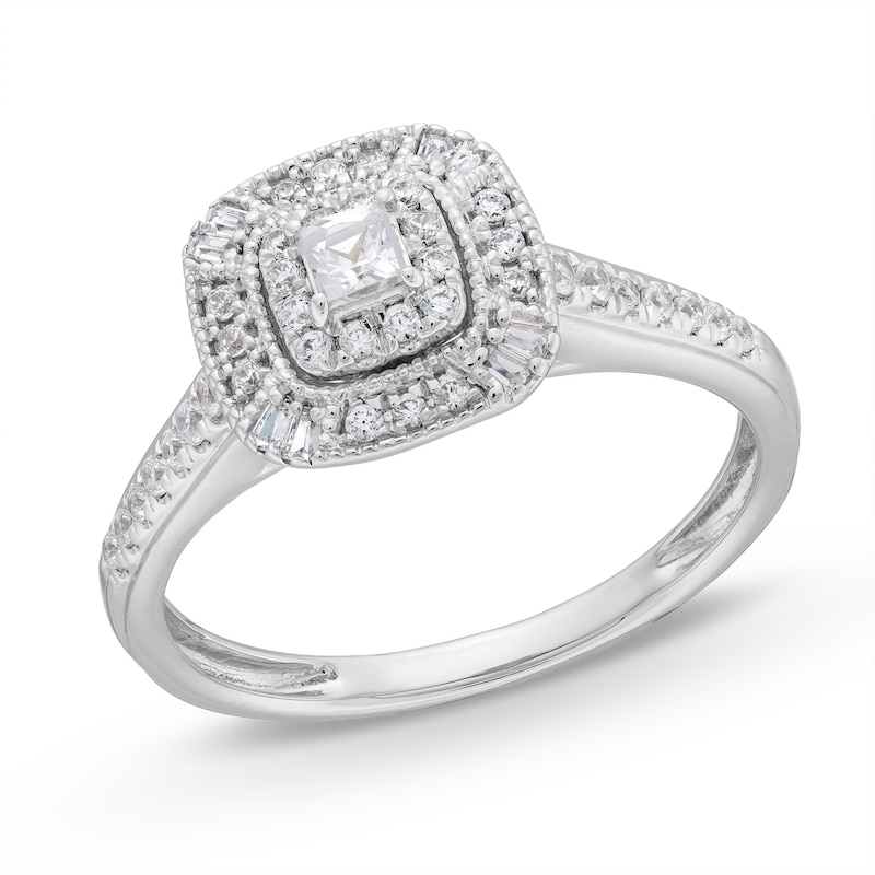 Main Image 1 of 3/8 CT. T.W. Princess-Cut Diamond Double Cushion Frame Vintage-Style Engagement Ring in Sterling Silver