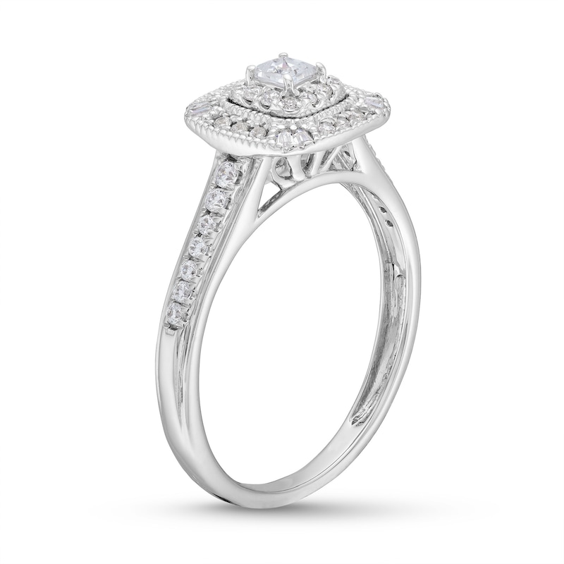 Main Image 3 of 3/8 CT. T.W. Princess-Cut Diamond Double Cushion Frame Vintage-Style Engagement Ring in Sterling Silver