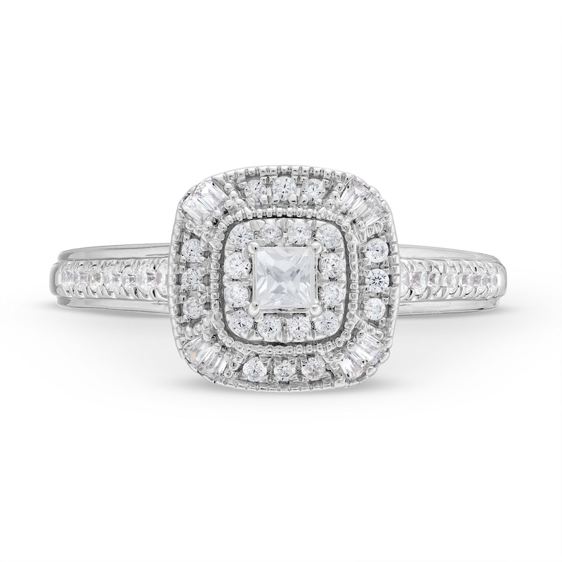 Main Image 4 of 3/8 CT. T.W. Princess-Cut Diamond Double Cushion Frame Vintage-Style Engagement Ring in Sterling Silver