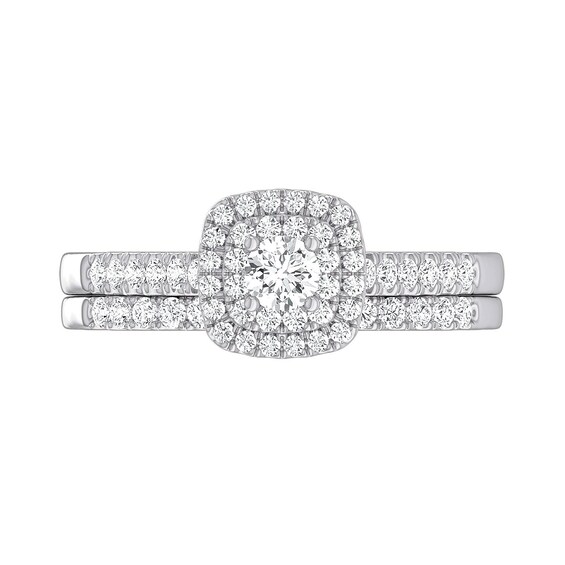 1/2 CT. T.w. Diamond Cushion Double Frame Bridal Set in Sterling Silver