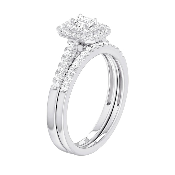 1/2 CT. T.w. Emerald-Cut Diamond Double Frame Bridal Set in Sterling Silver
