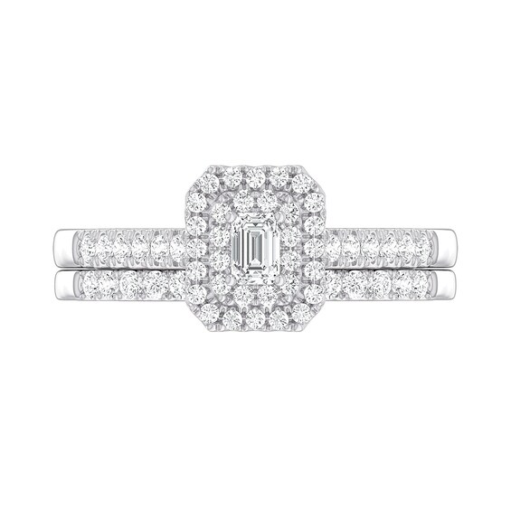 1/2 CT. T.w. Emerald-Cut Diamond Double Frame Bridal Set in Sterling Silver