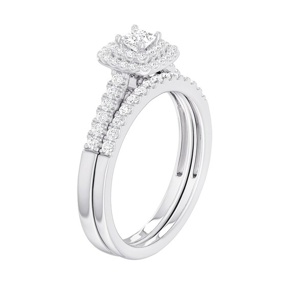 1/2 CT. T.w. Princess-Cut Diamond Cushion Double Frame Bridal Set in Sterling Silver