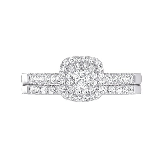 1/2 CT. T.w. Princess-Cut Diamond Cushion Double Frame Bridal Set in Sterling Silver