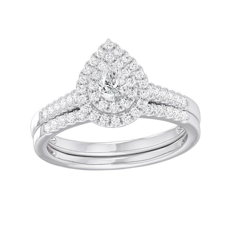 1/2 CT. T.W. Pear-Shaped Diamond Teardrop Double Frame Bridal Set in Sterling Silver