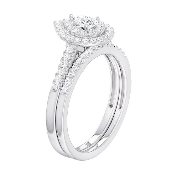 1/2 CT. T.w. Pear-Shaped Diamond Teardrop Double Frame Bridal Set in Sterling Silver