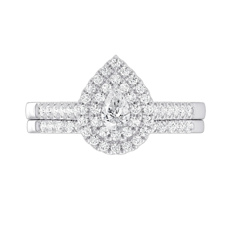 1/2 CT. T.W. Pear-Shaped Diamond Teardrop Double Frame Bridal Set in Sterling Silver