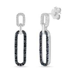1/4 CT. T.W. Black and White Diamond Elongated Paperclip Drop Earrings in Sterling Silver