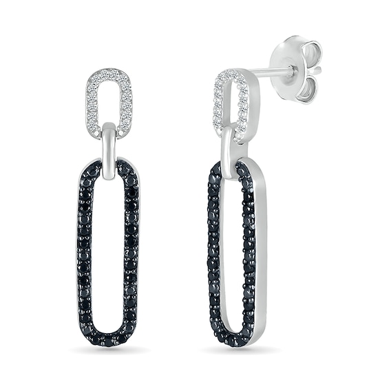 1/4 CT. T.w. Black and White Diamond Elongated Paperclip Drop Earrings in Sterling Silver